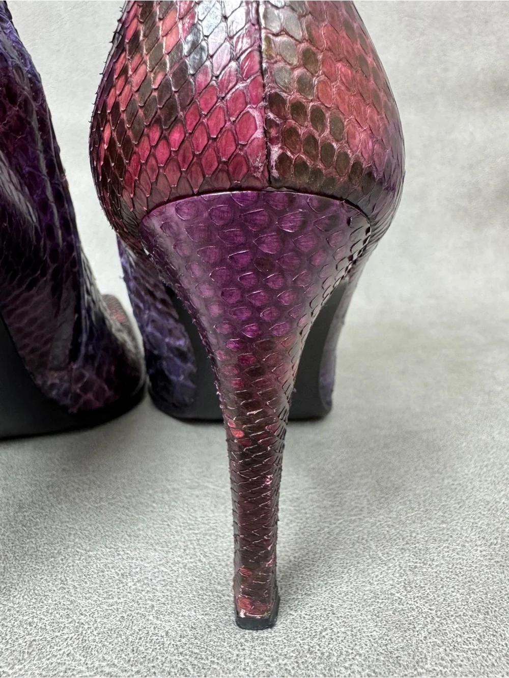 Mario Valentino Purple & Red Snakeskin Pointed-Toe Ankle Boots